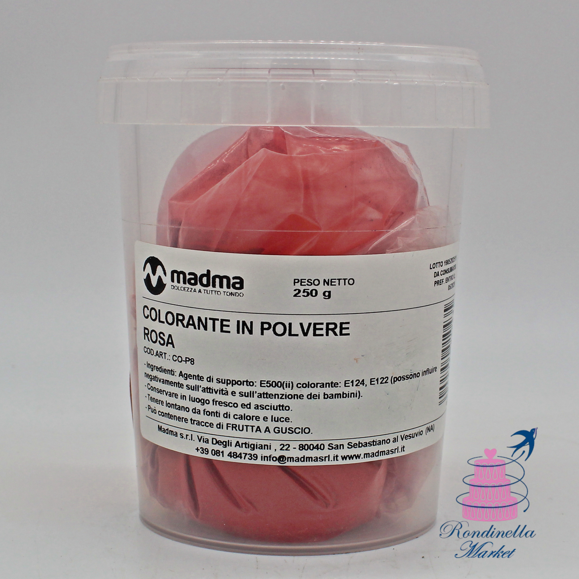 Colorante in polvere rosa Madma 250 g per pasta di zucchero, glasse e creme, Rondinella Market Napoli