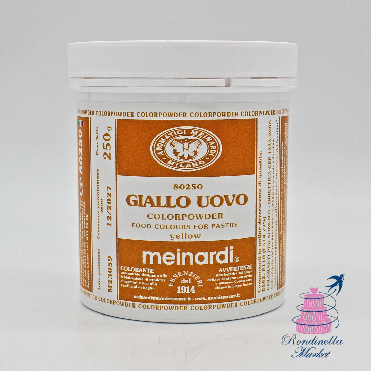 Colorante alimentare in polvere Giallo Uovo Meinardi 250 g per pasticceria e cake design, disponibile da Rondinella Market Napoli
