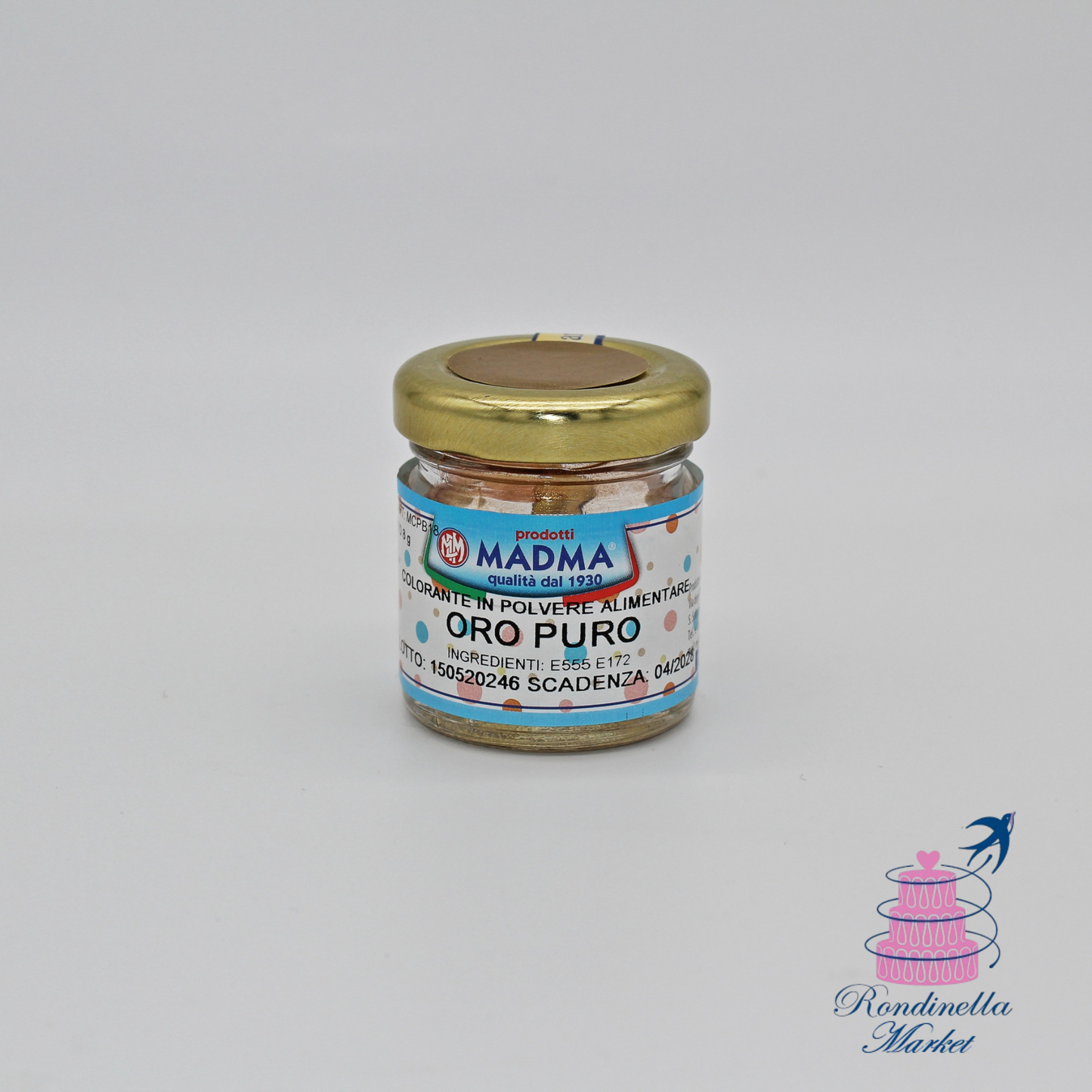 Coloranti in polvere metallizzati oro Madma da 8 g, per decorazioni dolci e torte, disponibili su Rondinella Market a Napoli