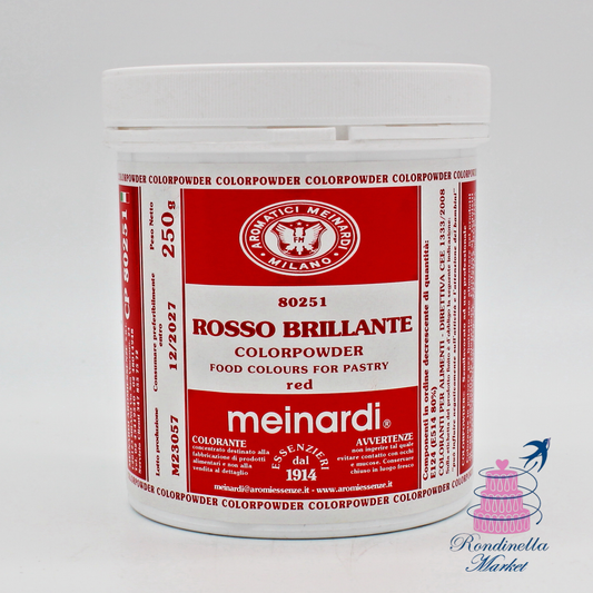 Colorante alimentare in polvere Rosso Brillante Meinardi 250 g per pasticceria e cake design, disponibile da Rondinella Market Napoli