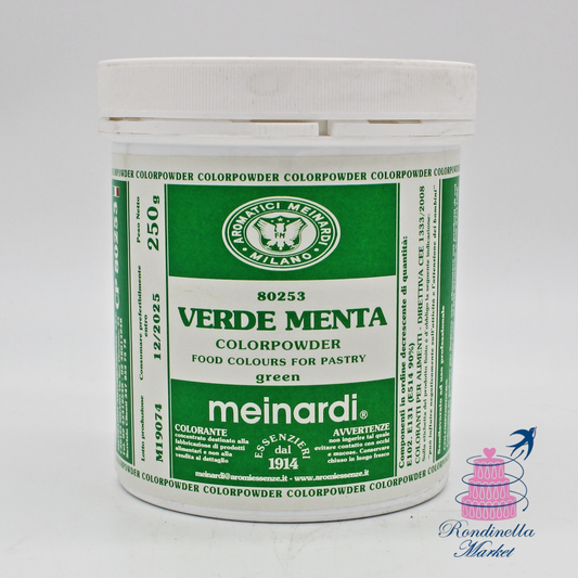 Colorante alimentare in polvere Verde Menta Meinardi 250 g per pasticceria e cake design, disponibile da Rondinella Market Napoli