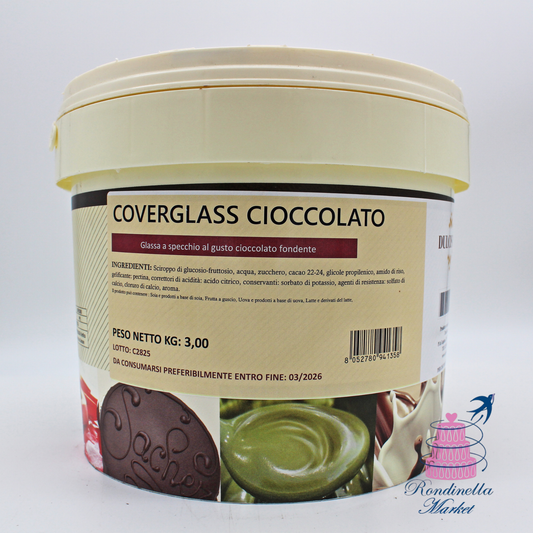 Coverglass Cioccolato Dulcistar 3 kg, glassa a specchio al cioccolato fondente per coperture e dolci, disponibile da Rondinella Market Napoli