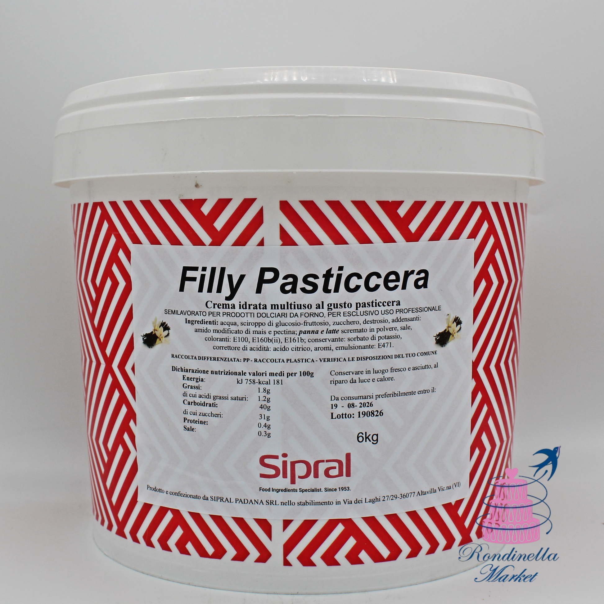 Filly Pasticcera Sipral 6 kg, crema idratata multiuso al gusto pasticcera per farciture e dolci da forno, Rondinella Market Napoli