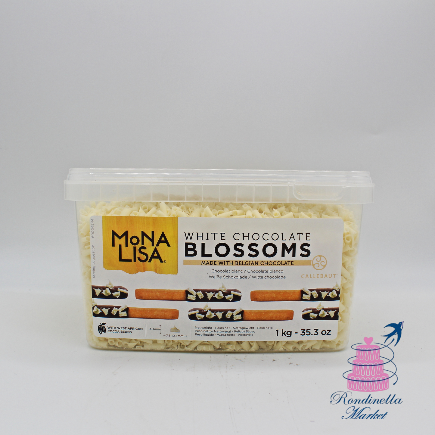 Mona Lisa White Chocolate Blossoms Callebaut 1 kg, riccioli di cioccolato bianco belga per decorazioni professionali, Rondinella Market Napoli