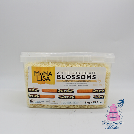 Mona Lisa White Chocolate Blossoms Callebaut 1 kg, riccioli di cioccolato bianco belga per decorazioni professionali, Rondinella Market Napoli