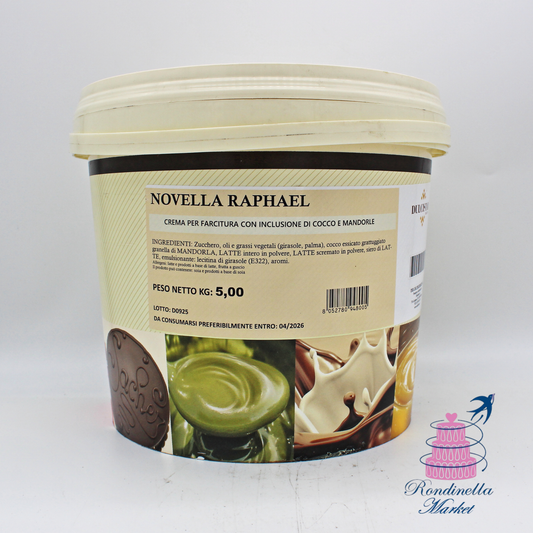 Novella Raphael Dulcistar 5 kg, crema per farcitura al cocco e mandorle per dolci e torte, disponibile da Rondinella Market Napoli