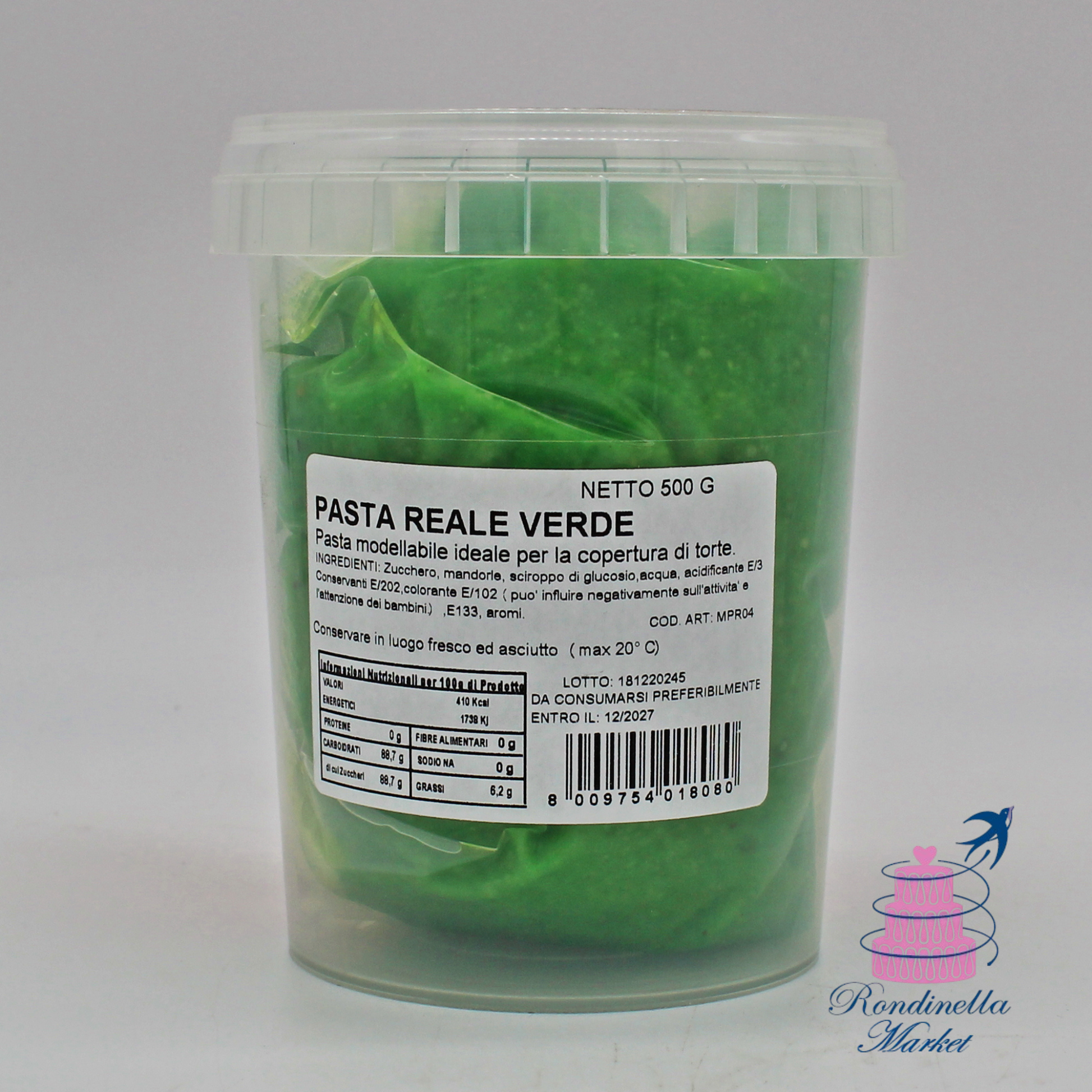 Pasta Reale Verde 500 g, pasta modellabile per copertura e decorazione torte, disponibile da Rondinella Market Napoli