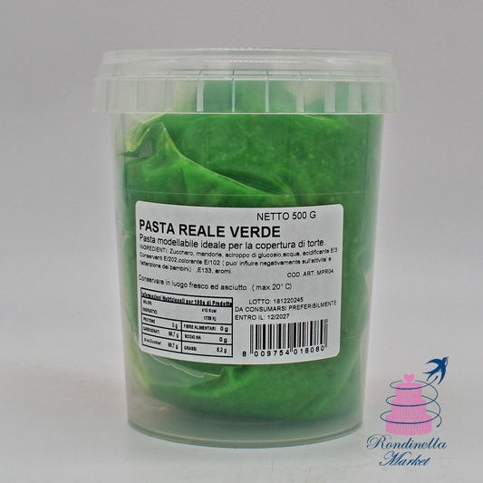 Pasta Reale Verde 500 g, pasta modellabile per copertura e decorazione torte, disponibile da Rondinella Market Napoli