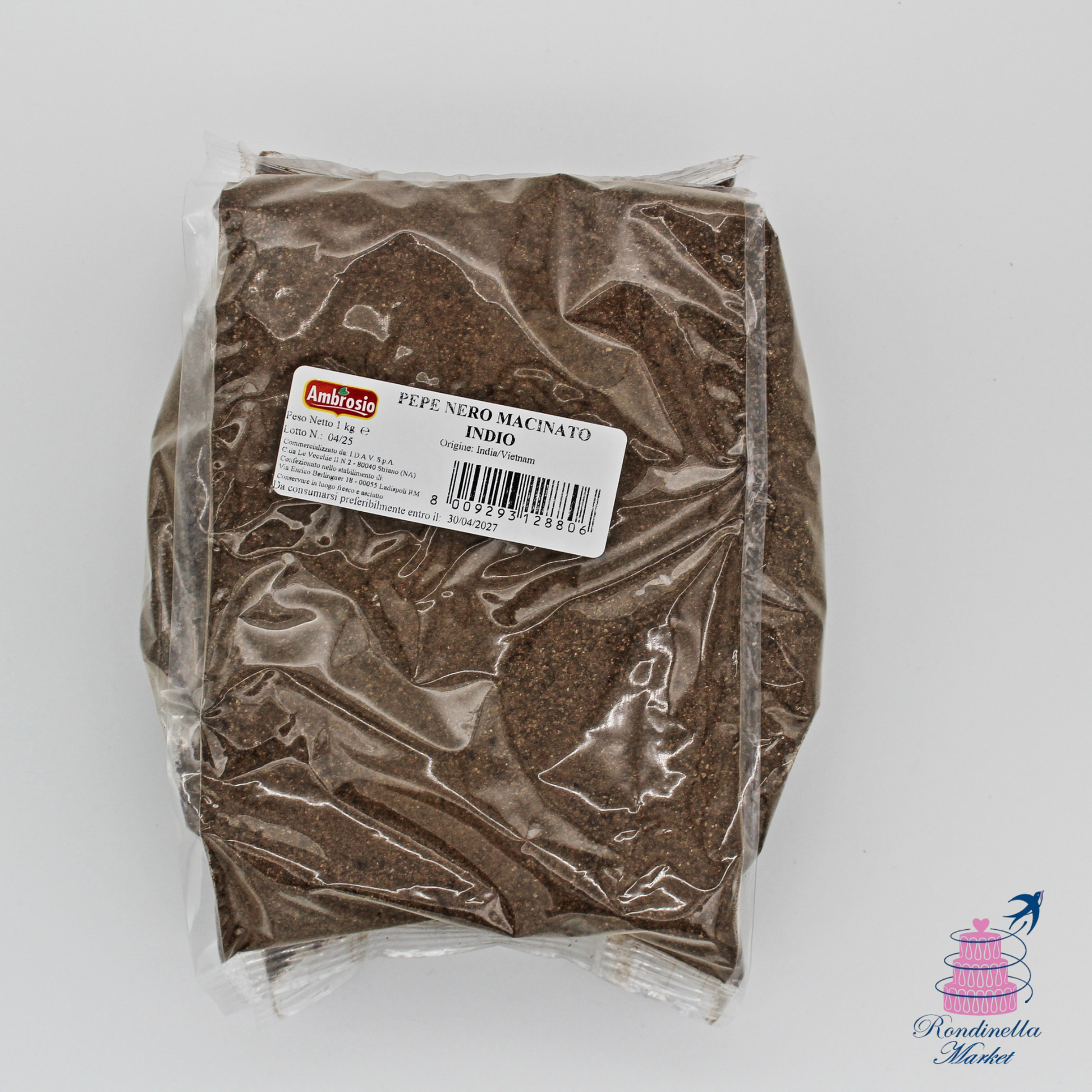 Pepe nero macinato Ambrosio 1kg in vendita da Rondinella Market a Napoli, ideale per pasticceria e panificazione.