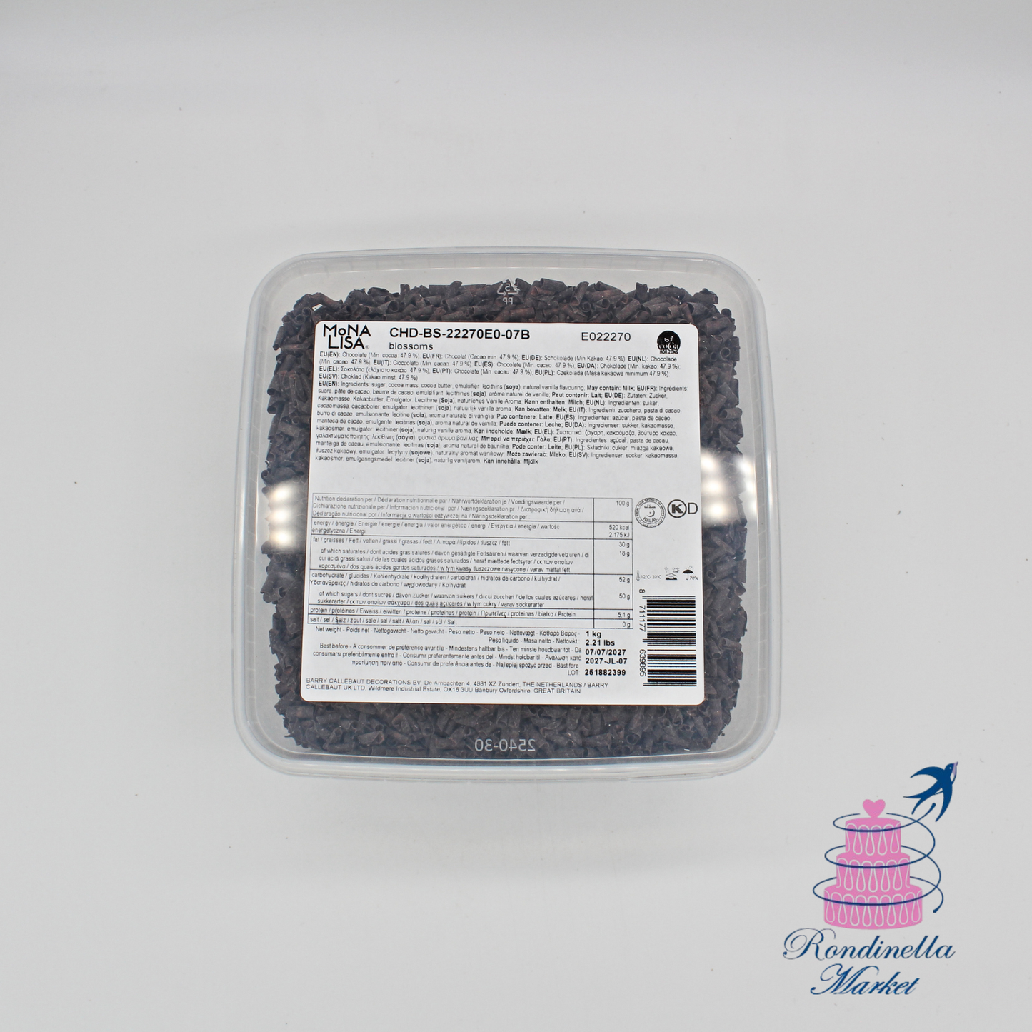 Riccioli di cioccolato fondente Mona Lisa Callebaut 1 kg per decorazioni di torte e dolci professionali, Rondinella Market Napoli