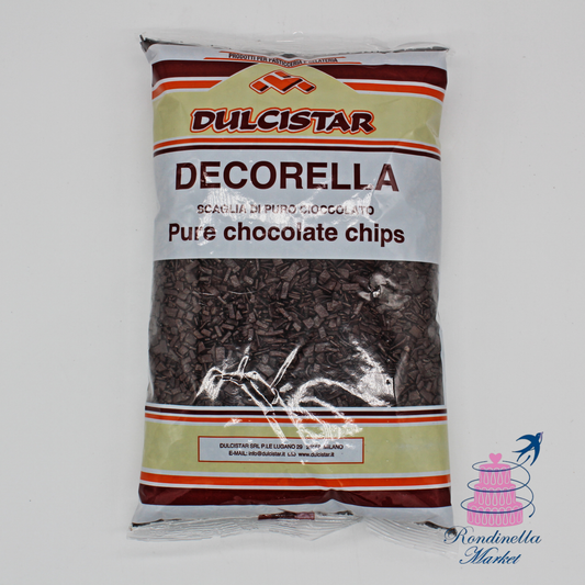 Scaglie di puro cioccolato Decorella Dulcistar 1 kg per decorazioni e dolci, disponibili da Rondinella Market Napoli