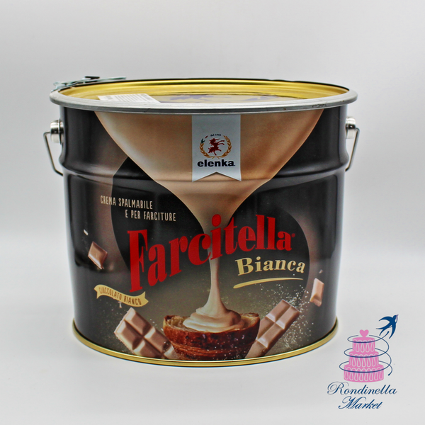 Secchio professionale da 8 kg di crema spalmabile bianca Elenka Farcitella per farciture e decorazioni di pasticceria.