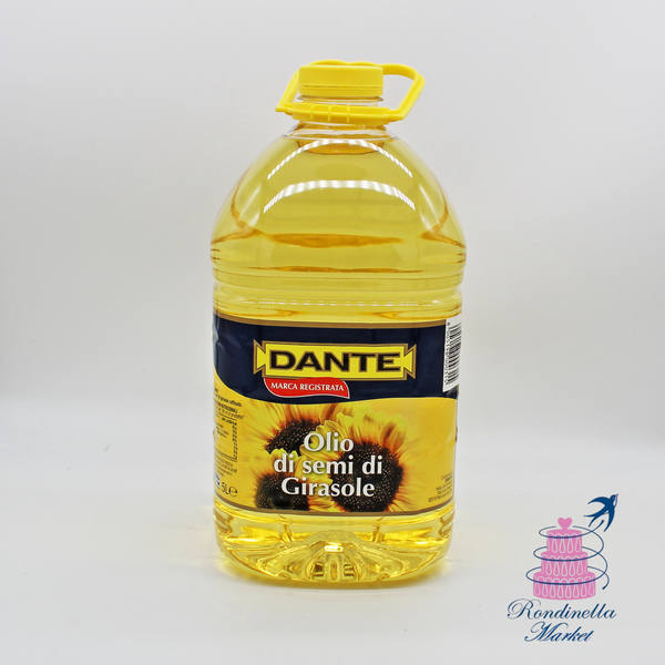 Bottiglia da 5 litri di olio di semi di girasole Dante per uso professionale in cucina, pasticceria e frittura.