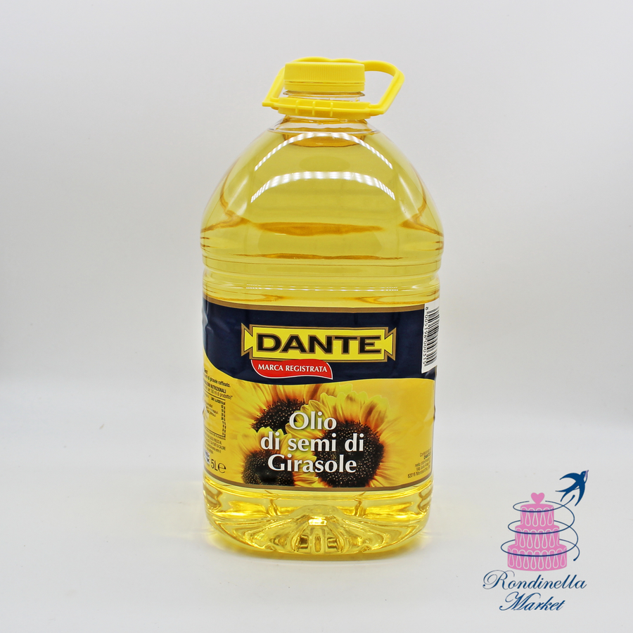 Bottiglia da 5 litri di olio di semi di girasole Dante per uso professionale in cucina, pasticceria e frittura.