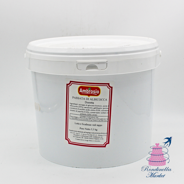 Passata di Albicocca Doretta Ambrosio in secchiello da 5,5 kg per farciture professionali di crostate, croissant e prodotti da forno.