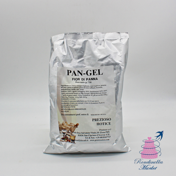 Preparato professionale Pan-Gel Fior di Panna Prezioso da 750 g per gelato soft ideale per macchine soft, gelaterie e bar disponibile da Rondinella Market Napoli.