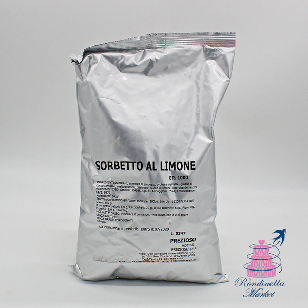 Preparato professionale in polvere per sorbetto al limone Prezioso da 1 kg ideale per ristoranti, bar e gelaterie disponibile da Rondinella Market Napoli.