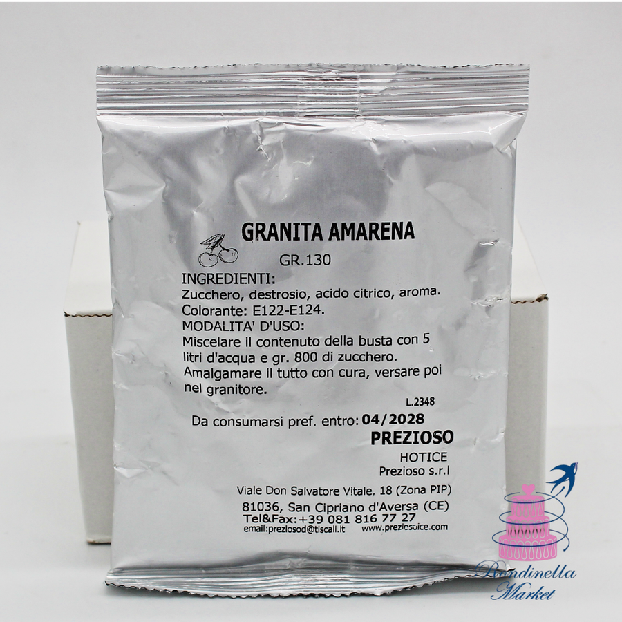 Preparato professionale in polvere per granita all'amarena Prezioso da 130 g.