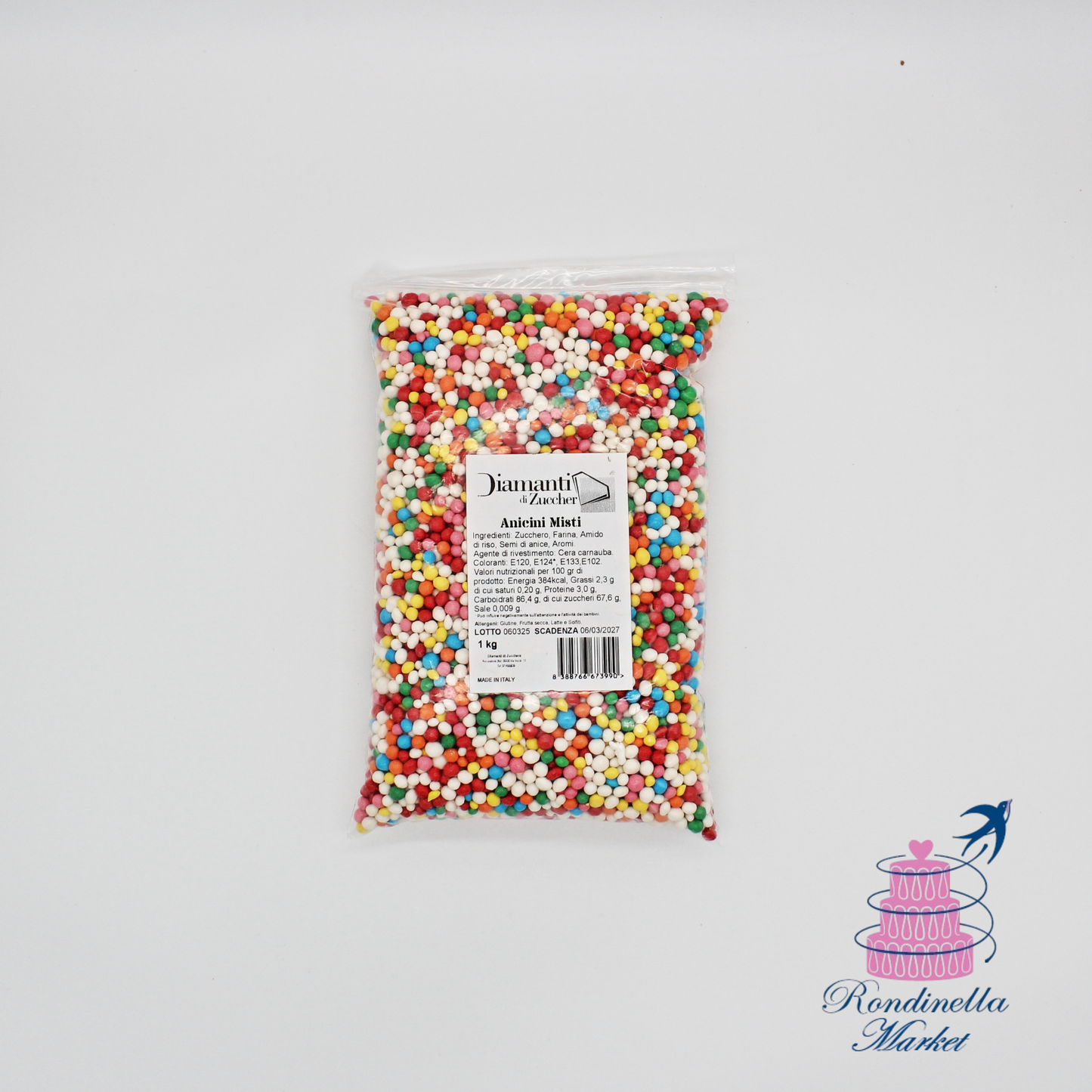 Sacchetto da 1 kg di anicini misti zuccherini colorati per decorazioni dolci, Rondinella Market Napoli