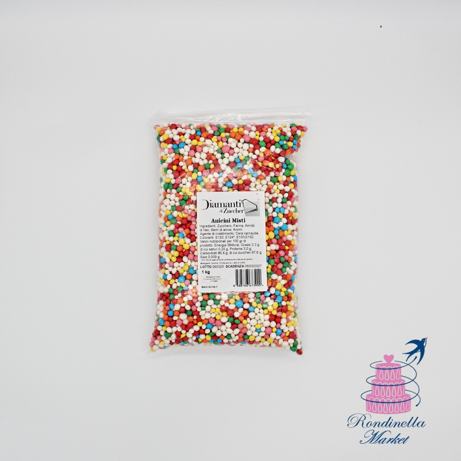 Sacchetto da 1 kg di anicini misti zuccherini colorati per decorazioni dolci, Rondinella Market Napoli