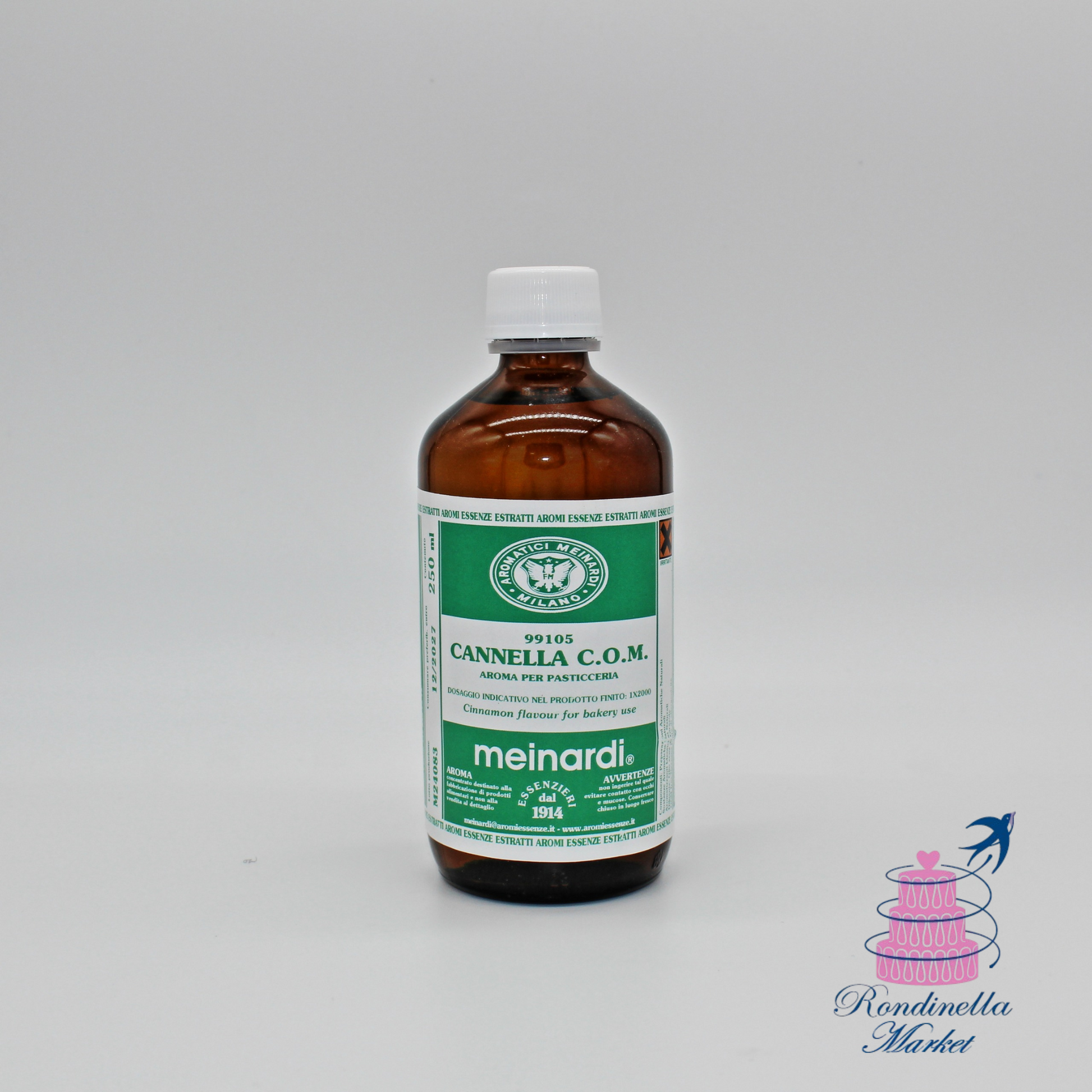 Bottiglia da 250 ml di aroma liquido alla cannella Meinardi, distribuita da Rondinella Market a Napoli