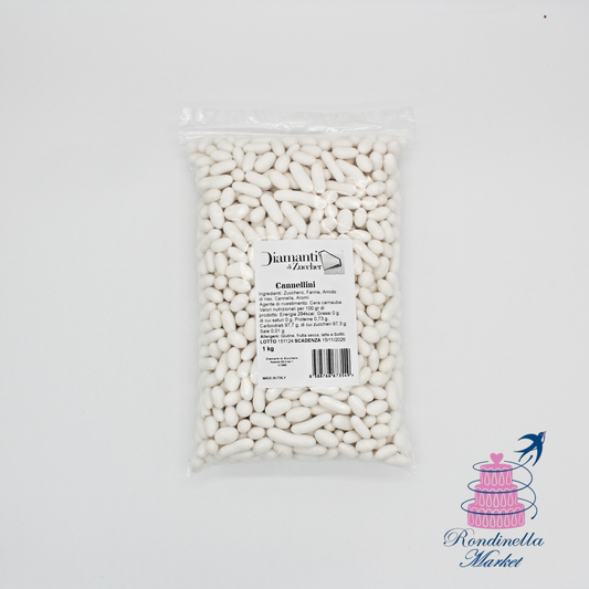 Sacchetto da 1 kg di cannellini zuccherini bianchi per decorazioni dolci, Rondinella Market Napoli