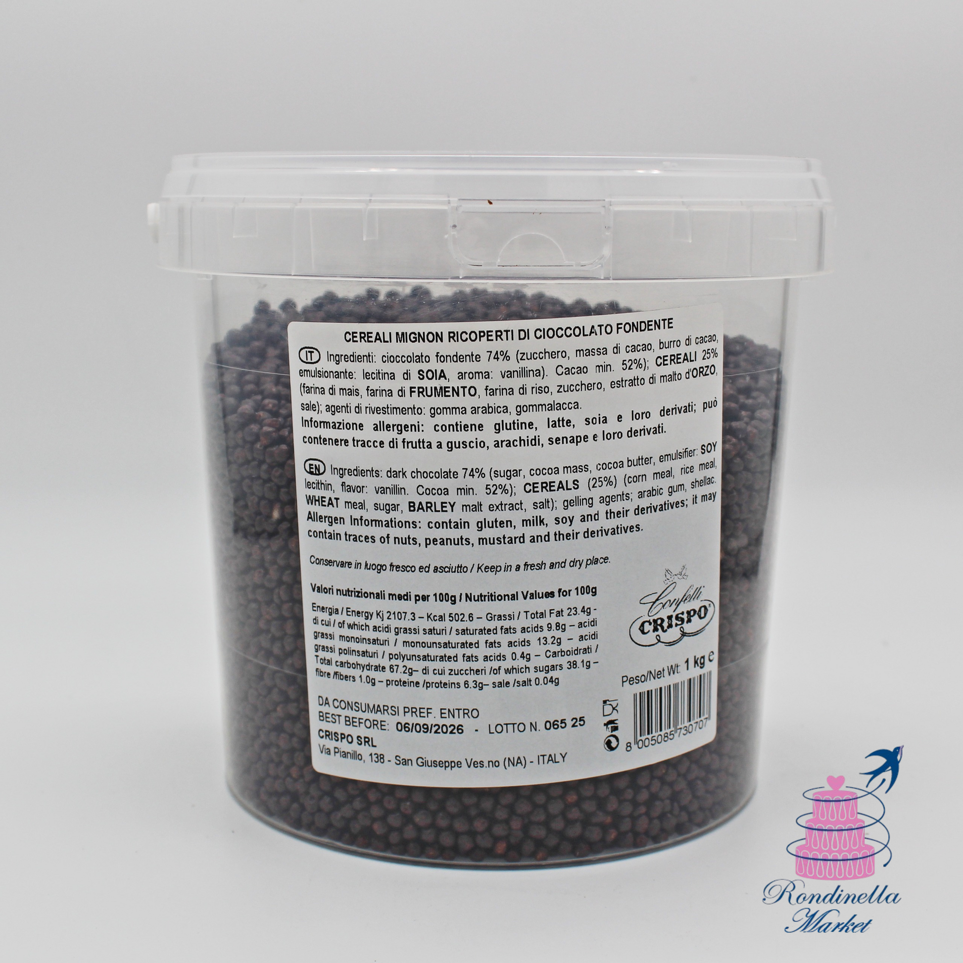 Cereali mignon ricoperti di cioccolato fondente Crispo da 1 kg in vendita su Rondinella Market a Napoli