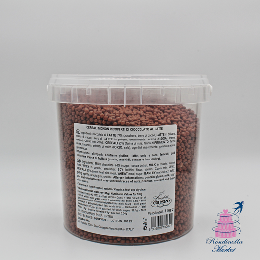 Cereali mignon ricoperti di cioccolato al latte Crispo da 1 kg disponibili da Rondinella Market a Napoli