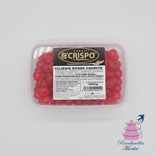 Vaschetta da 900 g di ciliegie rosse candite Crispo, ideali per decorazioni e dolci, Rondinella Market Napoli