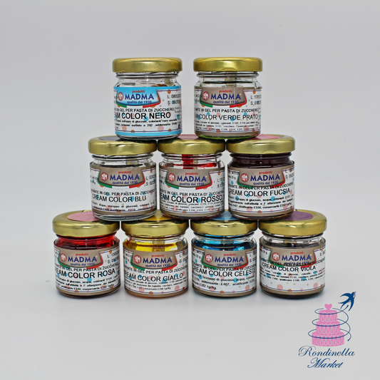 Colori alimentari in gel Madma da 25 g per pasta di zucchero e dolci, assortimento 9 tonalità disponibili – Vendita Rondinella Market Napoli