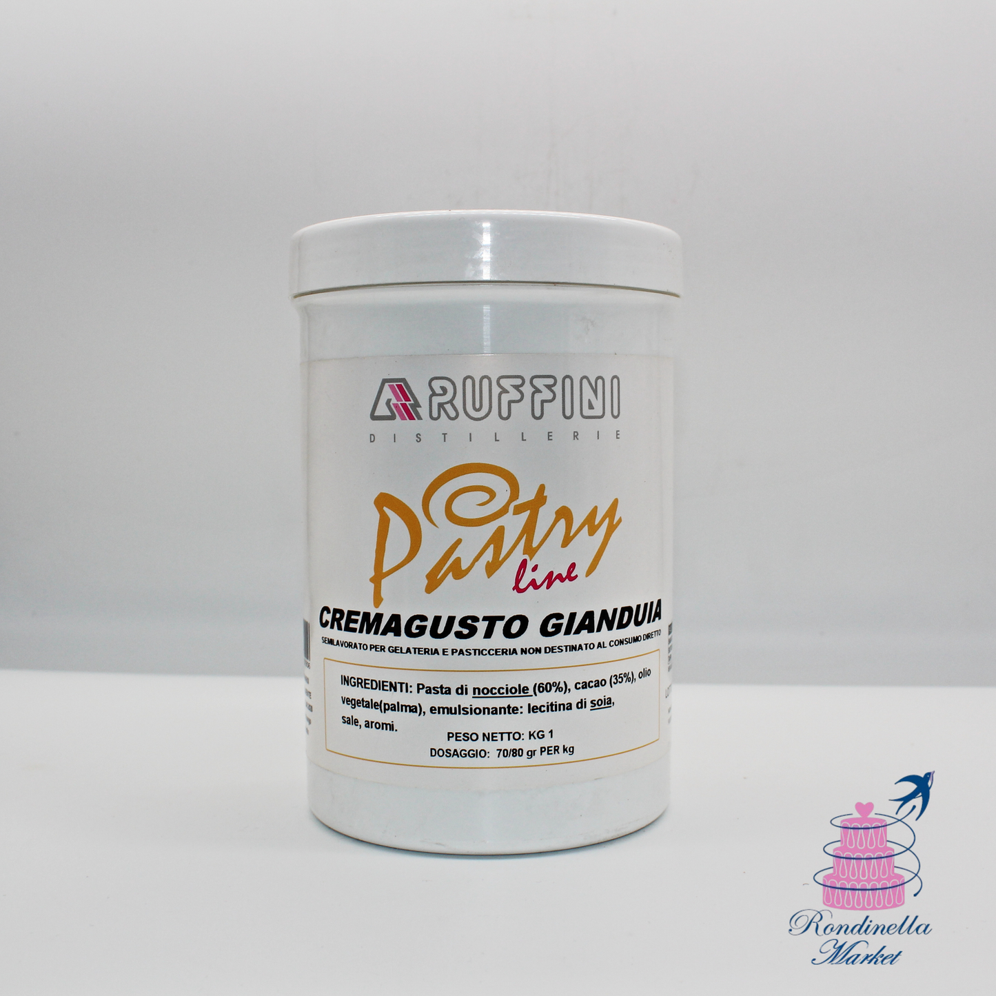 Barattolo da 1 kg di crema gusto gianduia Ruffini Pastry Line per gelateria professionale, Rondinella Market Napoli