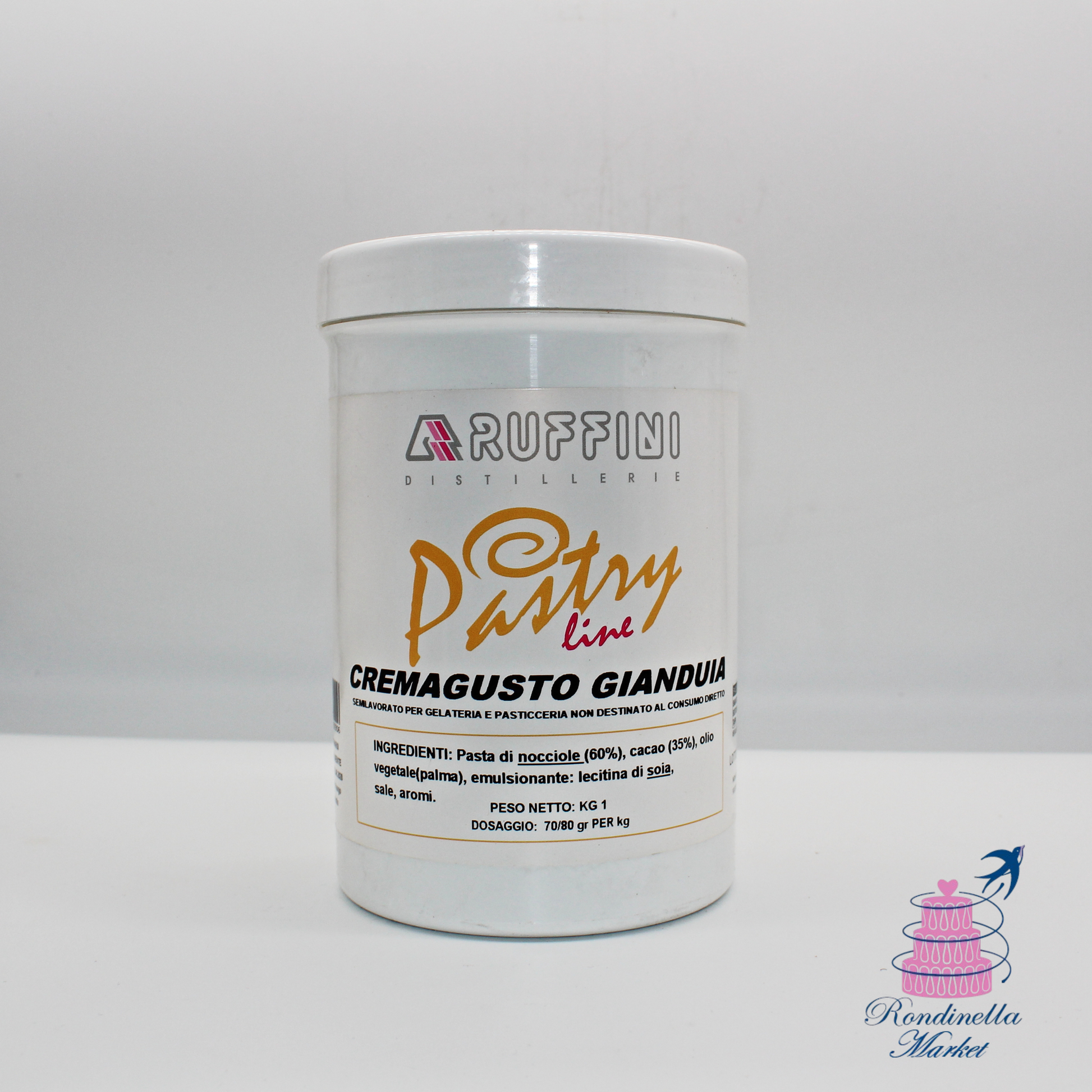 Barattolo da 1 kg di crema gusto gianduia Ruffini Pastry Line per gelateria professionale, Rondinella Market Napoli