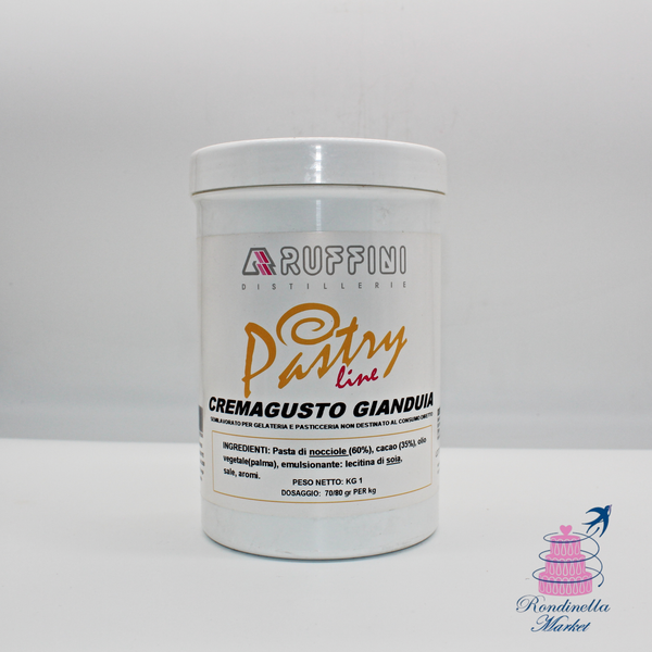 Barattolo da 1 kg di crema gusto gianduia Ruffini Pastry Line per gelateria professionale, Rondinella Market Napoli