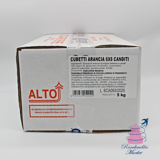 Cubetti di arancia candita Crispo 6x6 in confezione da 5 kg – Rondinella Market Napoli