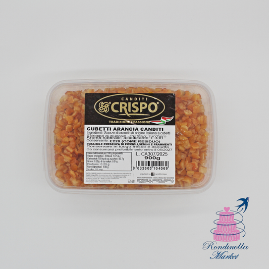 Vaschetta da 900 g di cubetti di arancia candita Crispo, ideale per panettoni e dolci, Rondinella Market Napoli