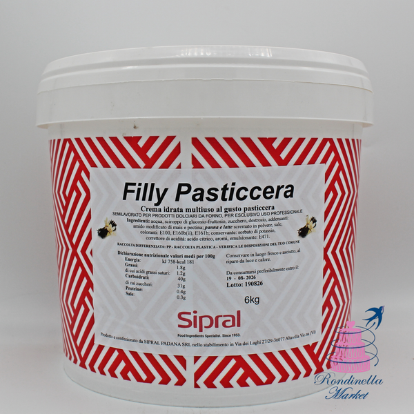 Filly Pasticcera Sipral 6 kg, crema idratata multiuso al gusto pasticcera per farciture e dolci da forno, Rondinella Market Napoli