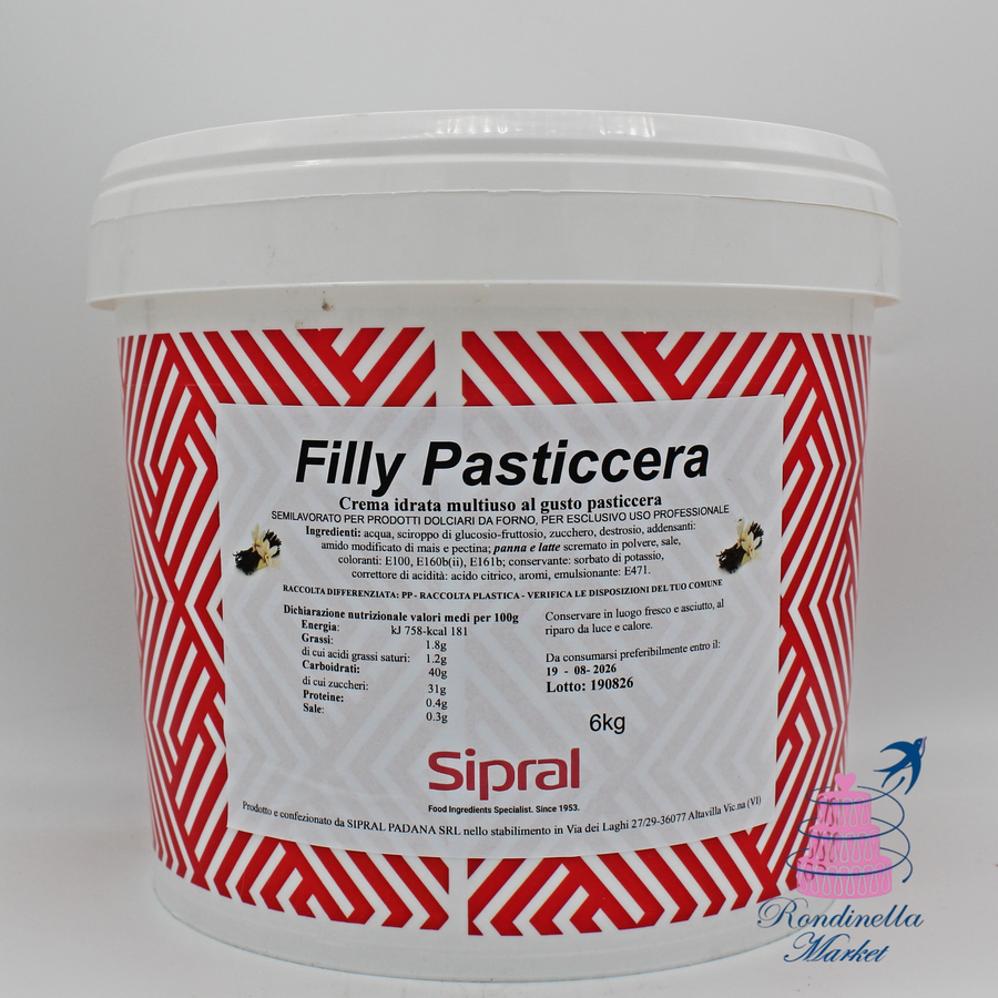 Filly Pasticcera Sipral 6 kg, crema idratata multiuso al gusto pasticcera per farciture e dolci da forno, Rondinella Market Napoli