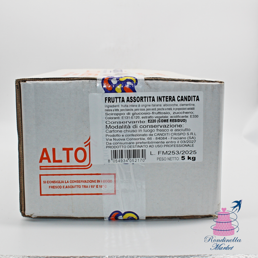 Scatola da 5 kg di frutta assortita intera candita Canditi Crispo per pasticceria professionale – Rondinella Market Napoli