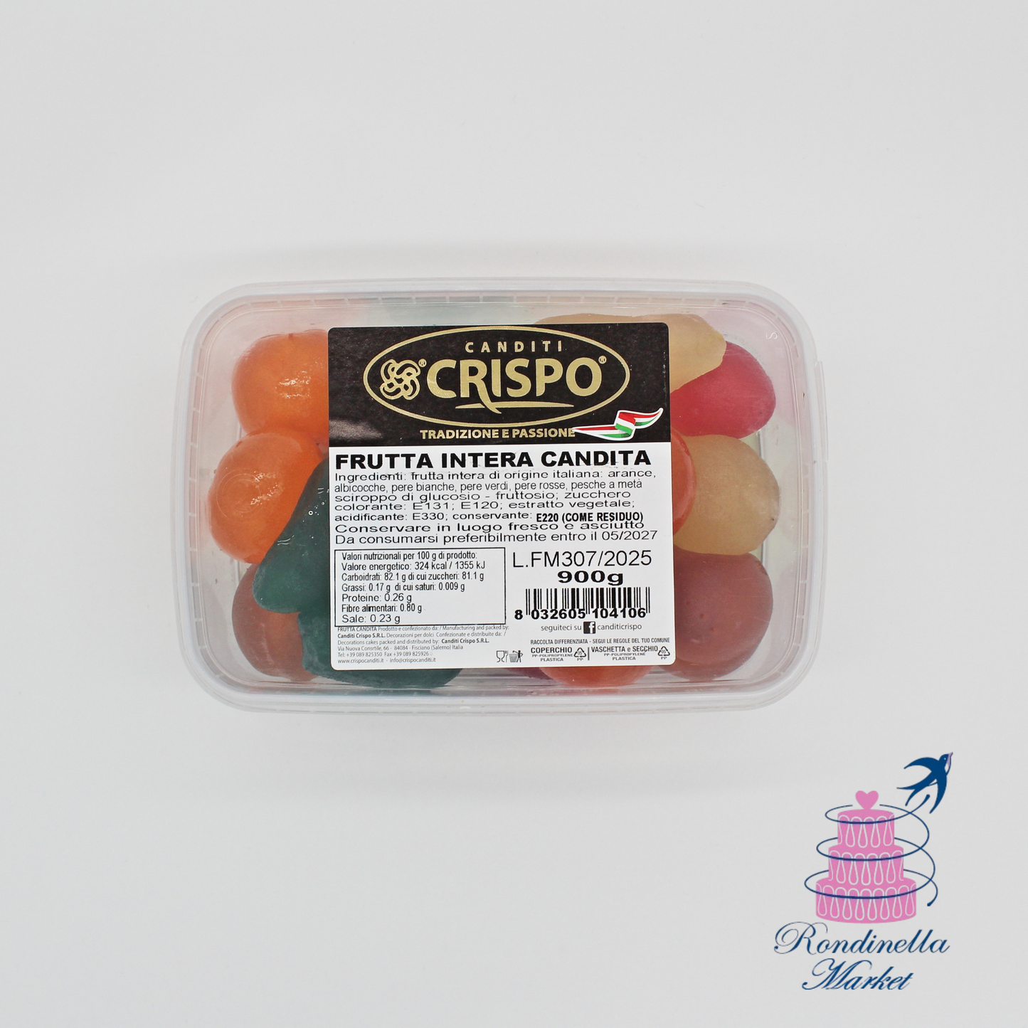 Vaschetta da 900 g di frutta intera candita Crispo, ideale per pasticceria, Rondinella Market Napoli