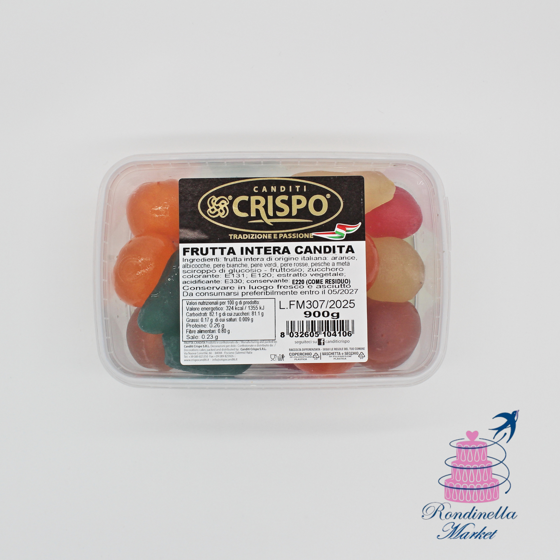 Vaschetta da 900 g di frutta intera candita Crispo, ideale per pasticceria, Rondinella Market Napoli