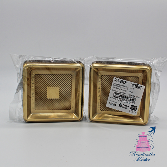 Piattini monoporzione quadrati oro 9,5x9,5 cm Alcas confezione da 100 pezzi disponibili a Napoli da Rondinella Market.