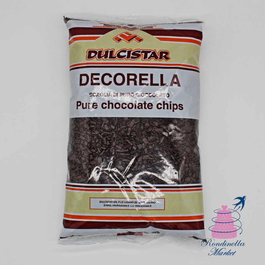 Scaglie di puro cioccolato Decorella Dulcistar 1 kg per decorazioni e dolci, disponibili da Rondinella Market Napoli