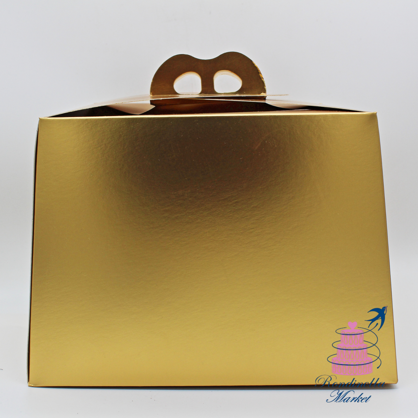 Scatola porta panettone 1 kg bassa oro opaco 25x25x18 cm con manico, Rondinella Market Napoli