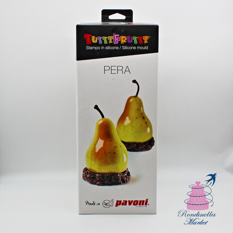 Stampo Pavoni in silicone per realizzare dessert di frutta realistica a forma di pera disponibile da Rondinella Market Napoli